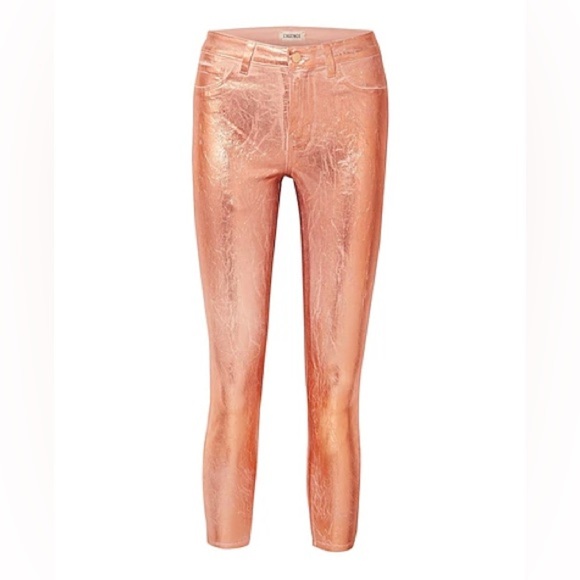 New NWT L’Agence Margot Pants High Rise Skinny Rose Gold Foil Womens Sz 24